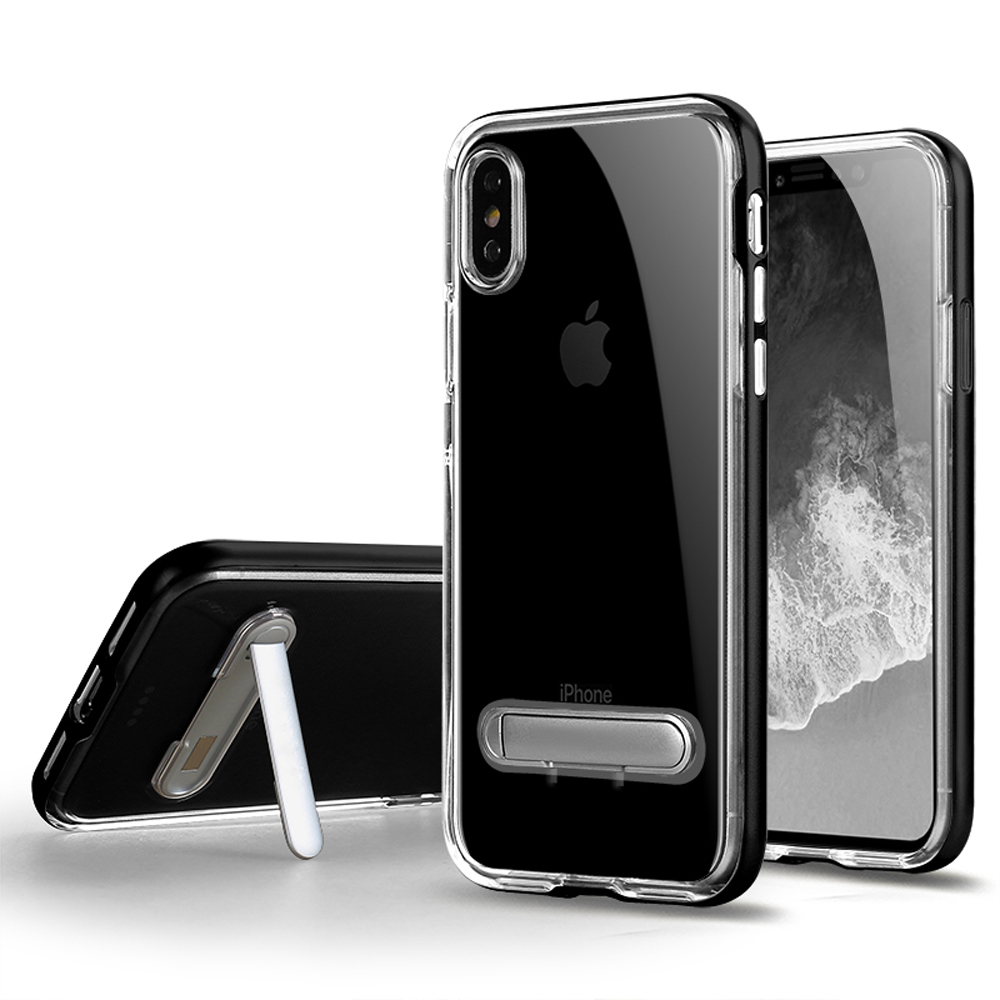 iPHONE Xs Max Clear Armor Bumper Kickstand Case (Black)
